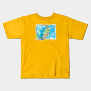 Grenada_Illustrated_Travel_Map_With_RoadsM Kids T-Shirt